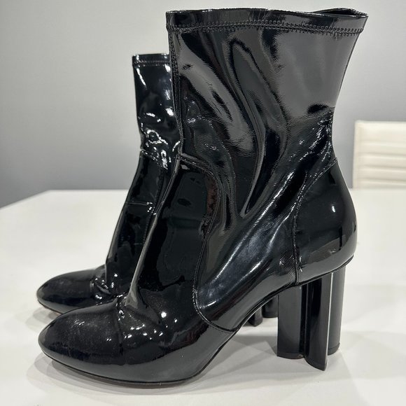 Louis Vuitton Boots Women Size 39 Black Patent Silhouette Ankle Booties Zip - Picture 1 of 16
